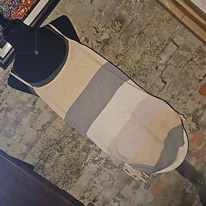 Striped Neutral Knit Tank Dress/ Bathing Suit Cover Up Stretchy Lg/XL